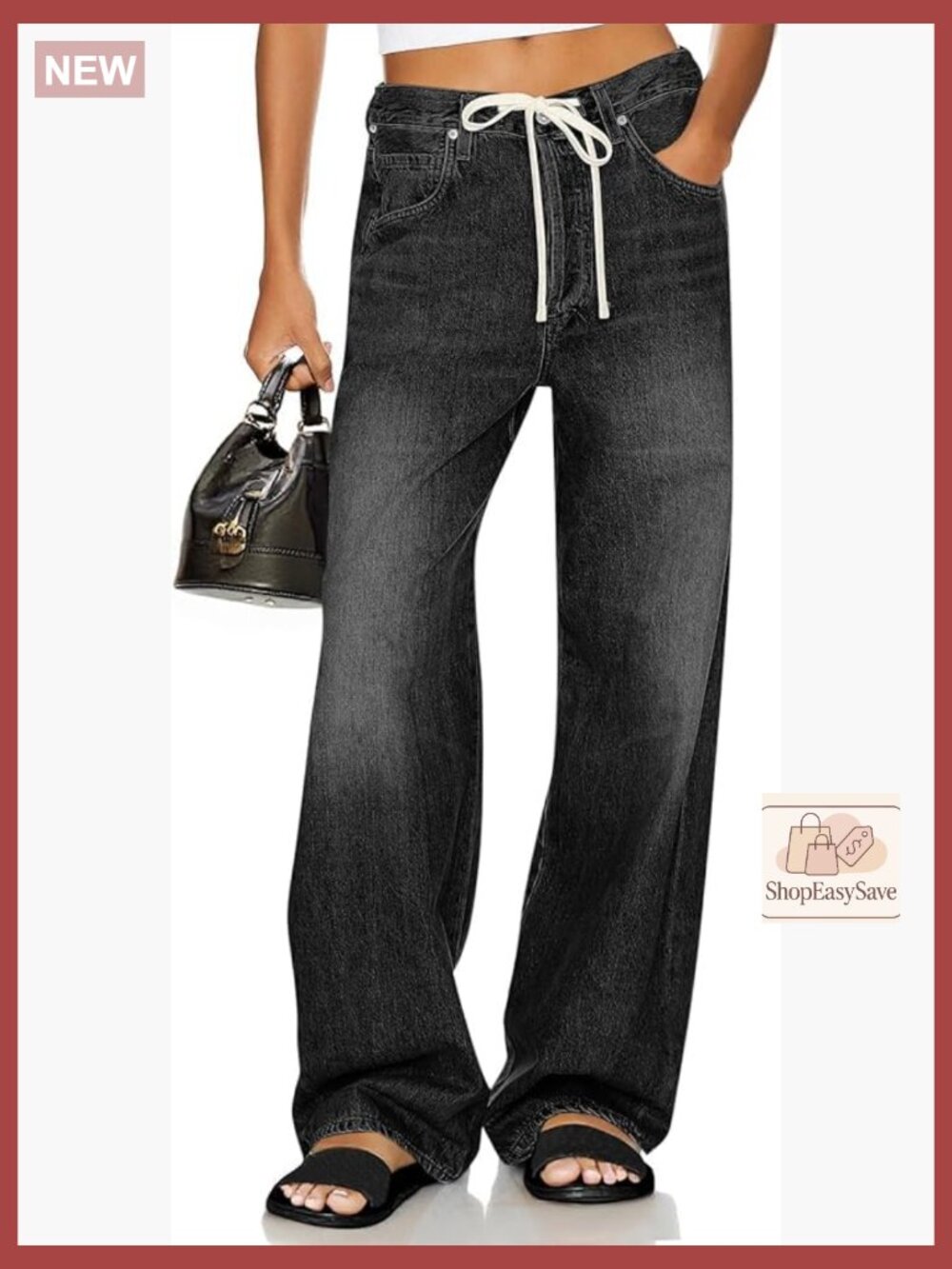 Wide Leg Jeans Drawstring High Waisted Baggy Straight Leg Trendy Boyfriends